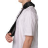 Black arm sling with an adjustable strap and padded support, ensuring comfort during recovery.