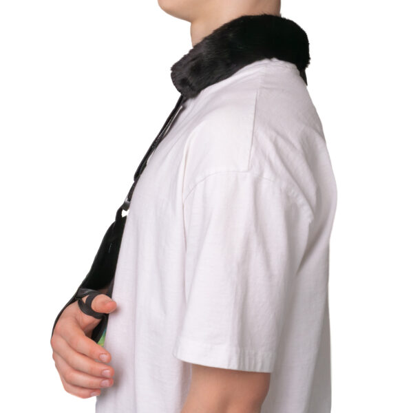Bluish-green arm sling with an adjustable strap and padded support, ensuring comfort during recovery.