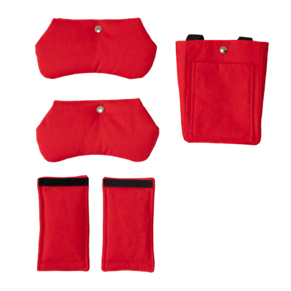 Red crutch accessories – 5-piece set: padding and pouch.