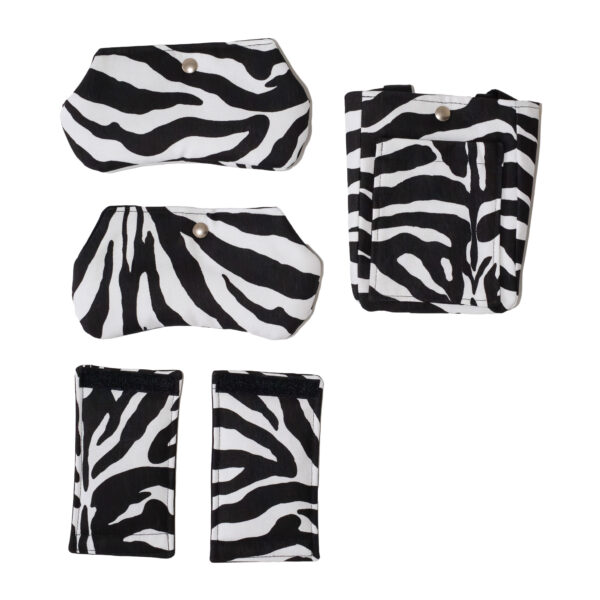 Zebra pattern crutch accessories – 5-piece set: padding and pouch.