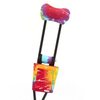 Rainbow pattern crutch accessories – padding and a pouch for enhanced comfort.